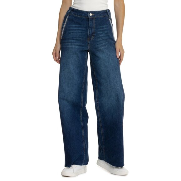 Oat New York Denim - ***OAT NEW YORK Wide-Leg Unhemmed Rhinestone Denim Jeans - High Rise***